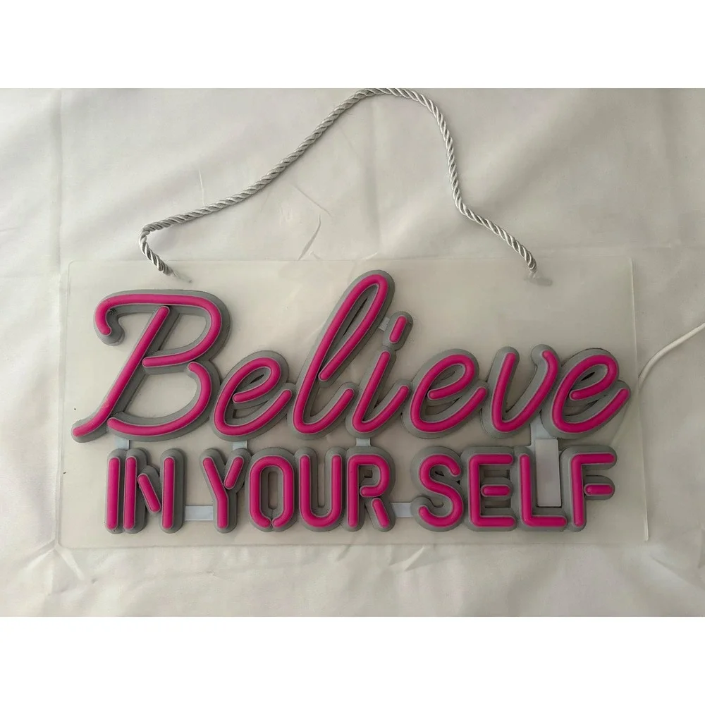 Believe In Yourself LED Neon Sign Pink Inspirational Wall Decor Light Up Art